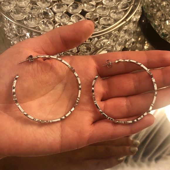 Sterling Forever Rhodium Plated 50mm Hoop Earrings - Picture 2 of 4